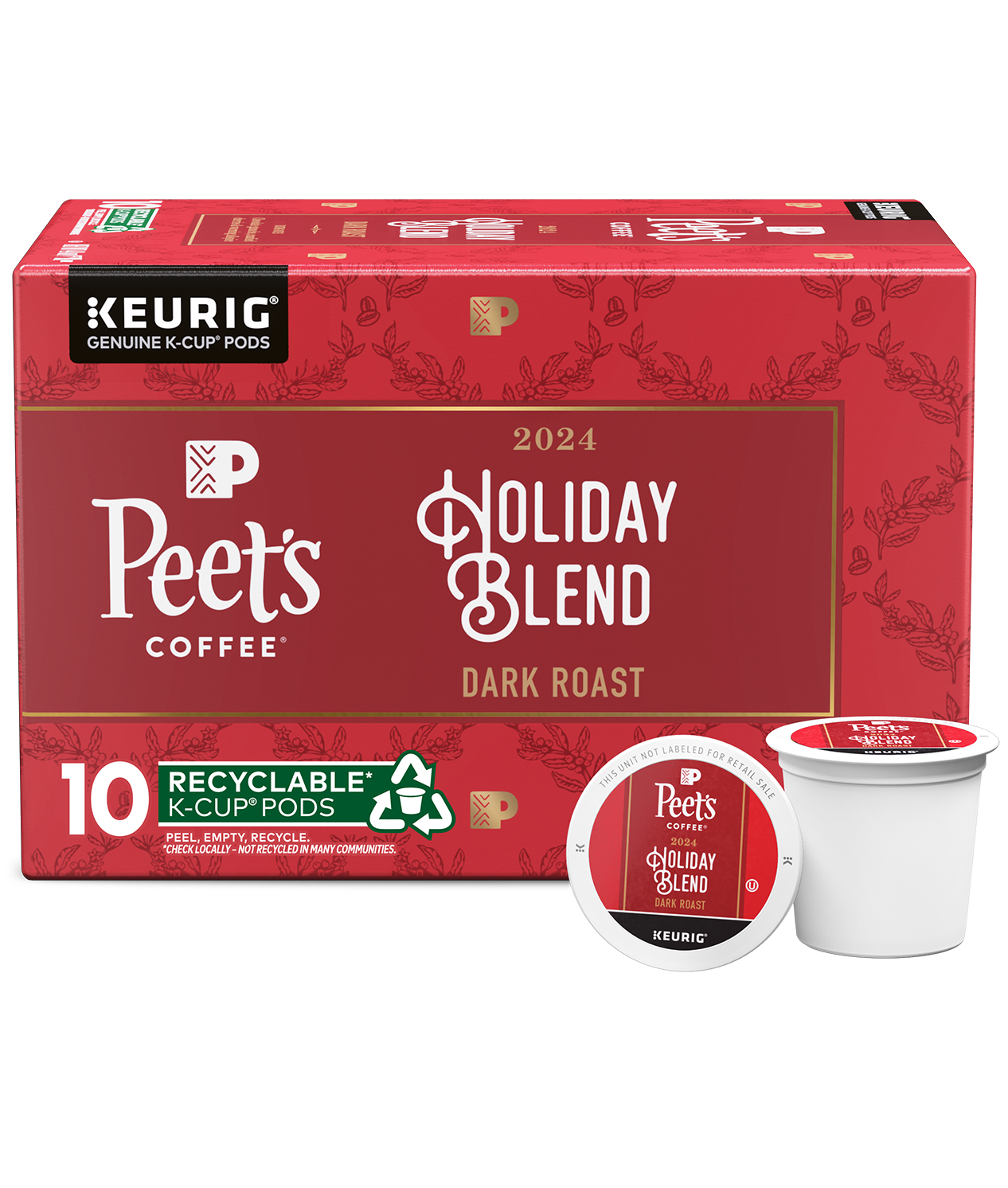 Peet's Coffee Holiday Blend coffee k-cups in a red box